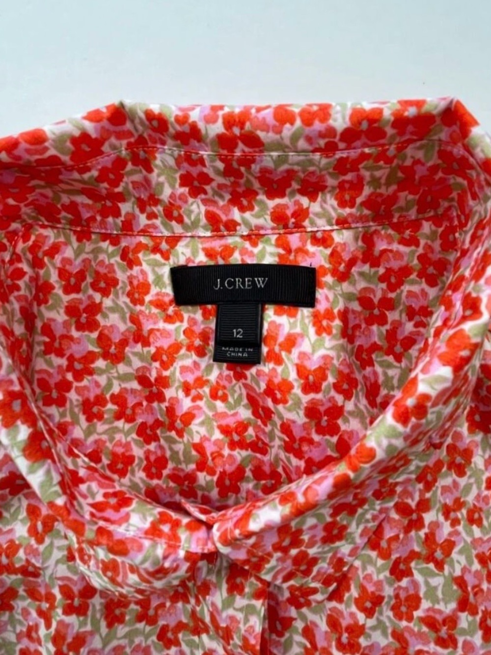 J. Crew Classic Fit Drapey Cupro Popover L/S Shirt Pink Orange Floral Size 12